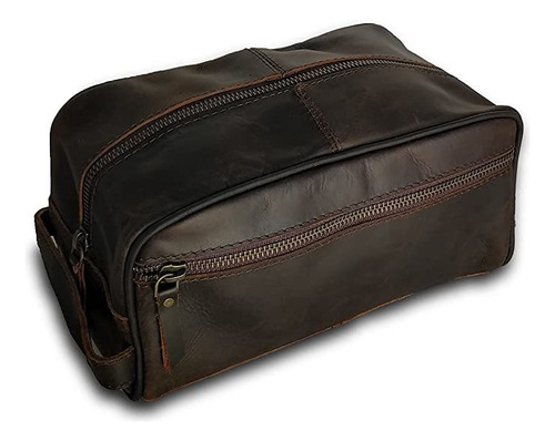 Hombres De Cuero Genuino Bolsa De Aseo Impermeable Dopp Kit.