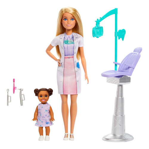 Barbie Profesiones Set Dentista Cabello Rubio Con Niña Multicolor