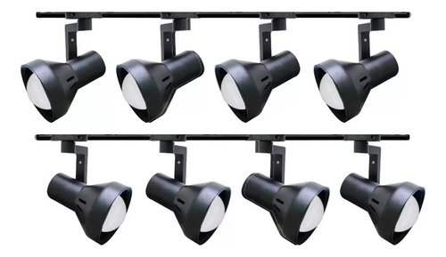 2 Riel Monofásico + 8 Focos Negro E27 15w Luz Cálida