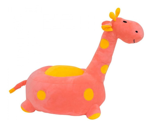 Puff De Pelúcia Girafa Rosa Com Amarelo 48 Cm