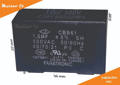 Capacitor De Arranque Para Motores 1 Mf X 500 Vca