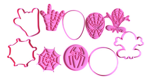 Cortantes De Galletitas + Sello Spiderman 8cm Reposteria Combo 5 Unidades
