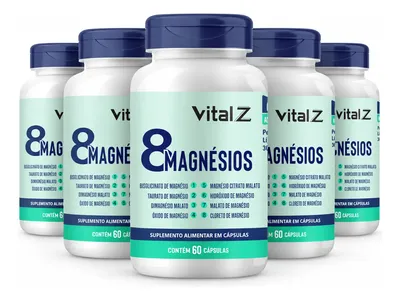 Kit 5x 8 Magnésios | 300 Caps | 150 Doses | 350mg | Vital Z Neutro