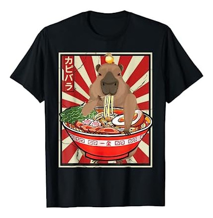 Kawaii Bird Capybara Eating Ramen Noodles Anime Playera Jap