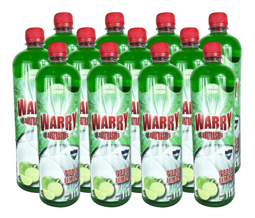 Lavatrastes Liquido Limón 1 Lt Warry 12 Piezas