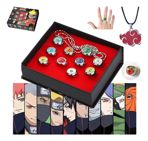 11 Piezas Anillo Collar Miembro Akatsuki Para Cosplay Naruto