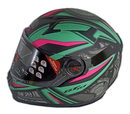 Capacete Fw3 Gtn R1 Preto/azul/rosa Fosco