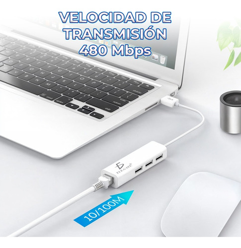 Hub Usb 2.0 A Rj45 Ethernet 10/100 Mbps Para Pc Y Mac
