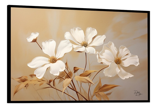 Quadro Decorativo Flor Branca Magnolia Luxo C Moldura 98x60