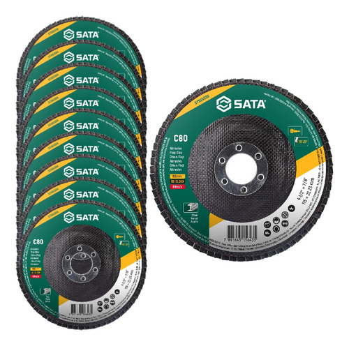 Disco De Lixa Flap 4.1/2 Pol Grão 80 Com 10 Unidades Sata Cor Verde