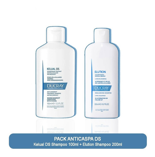 Imagen 1 de 3 de Pack Ducray Kelual Ds Shampoo 100ml + Elution Shampoo 200ml