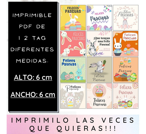 Imagen 3 de 5 de Kit Imprimible Pascuas 003 Tags, Etiquetas Y Cierra Bolsa .-