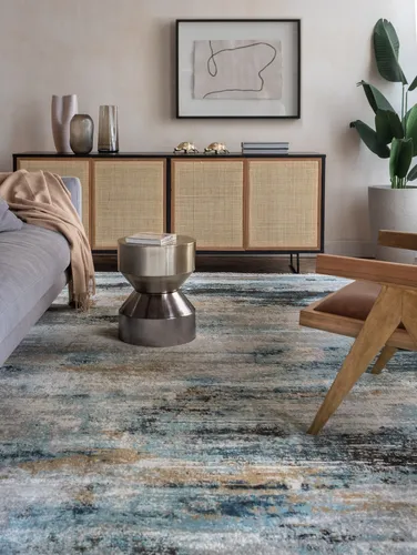 Alfombra Para Living Azul Moderna 290 X 200 Cm Mihran +