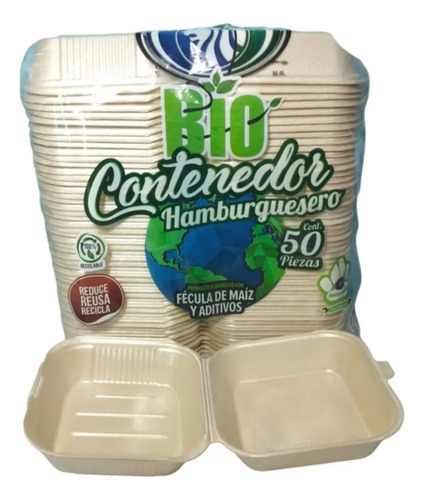 Contenedor Hamburguesero Biodegradable Caja Con 500 Pz 