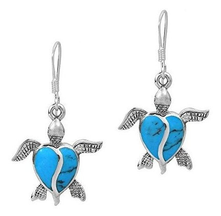 Love Life Sea Turtle Heart Simulated Turquoise.925 Sterling 