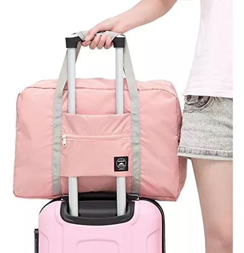 Bolso Viaje Plegable Impermeable Con Enganche Para Valija - Color gris con  correa rosa — Una Ganga