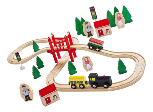 Juego De Trenes Y VĂas De Madera, Juguetes 39 Piezas