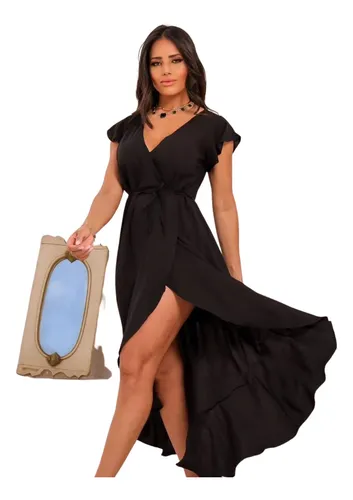 Vestido Envelope Midi Decote Transpassado Estampas Lindas Frete