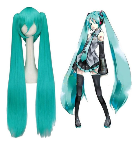 Peluca Cosplay Hatsune Miku Doble Cola De Caballo Peluca