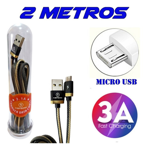 Imagem 2 de 3 de Cabo Usb Micro Usb 2 Metros 2a Android Carga Rápida