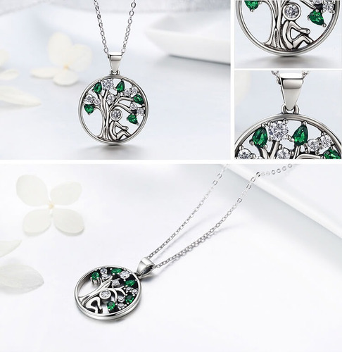 Collar Árbol De La Vida Verde Para Mujer Dama En Plata 925