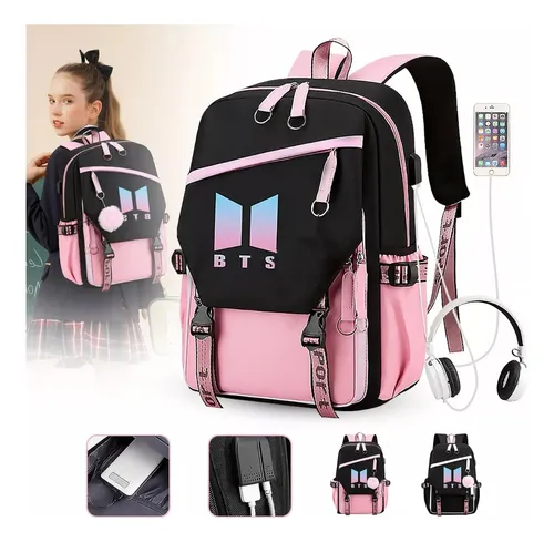 Bts Mochila Con Interfaz Usb Gran Capacidad Estilo Coreano
