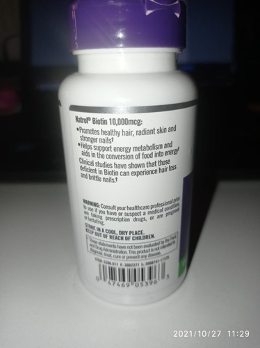 Imagen 2 de 3 de Biotina Natrol 10,000 Mcg Usa American Usa