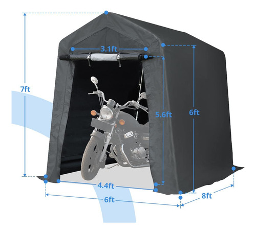 Cobertizo Portátil 6x8ft Con Puertas Enrollables Gris, Imper