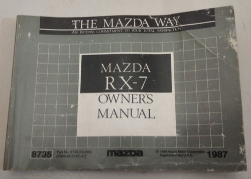 Libro Manual De Usuario 100% Original: Mazda Rx-7 Año 1987