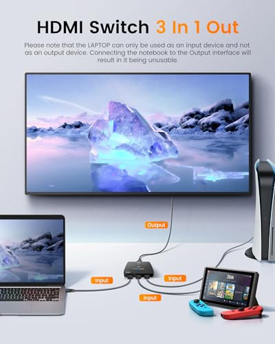 Conmutador Hdmi 4k 60 Hz - Selector 3 Puertos With Cable Inc