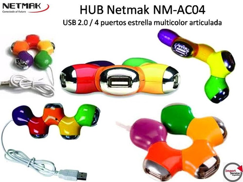 Hub Netmak Nm-ac04 / 4puertos Usb 2.0 Estrella Articulada