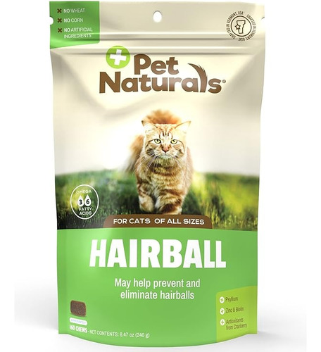 Pet Naturals Hairball, Bola Pelos Para Gatos, Con Omega 3