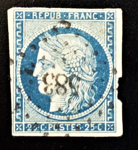 Francia, Sello Yv 4a Ceres 25c Azul Osc 1850 Losange L14865