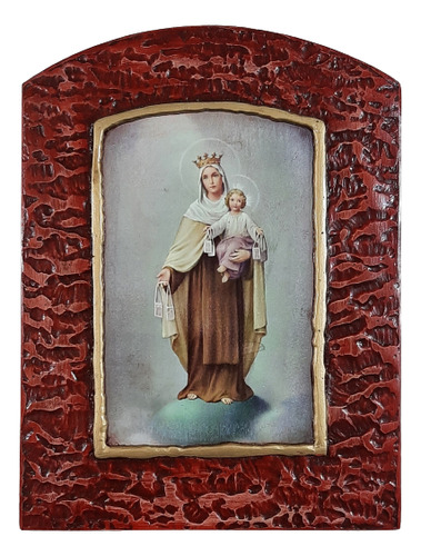 Cuadro De La Virgen Del Carmen - Madera Estucada - 13x18 Cm