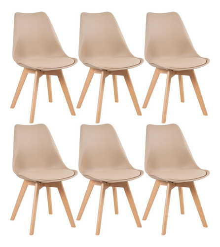 6 Cadeiras Estofada Leda Base Madeira Eames Cozinha Cores Estrutura da cadeira Nude
