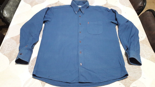 Camisa De Manga Larga Yves Sain Laurent Azul Tela Texturada