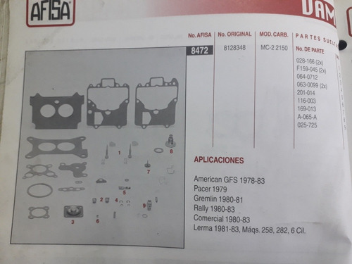 Repuesto Carburador American Pacer Gremlin Rally Lerma 6cil