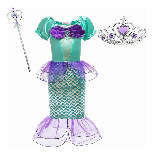 Disfraz De Princesa De Sirena For Niñas, Con Accesorios 111