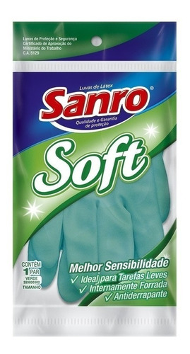 Sanro luvas latex soft verde luva limpeza multiuso tamanho g