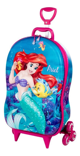 Mochila 3d Pequena Sereia Ariel Com 6 Rodinhas Maxtoy 7511