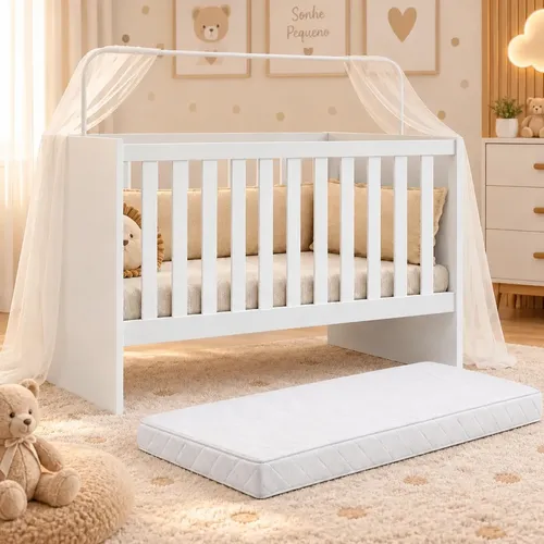 Berço Giovana Colchão Incluso 130x70 Vira Mini Cama Branco Branco