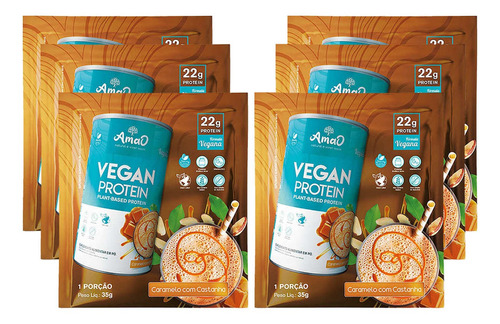 Kit 6x Vegan Protein Caramelo Sachê 35g Amao Nutrition