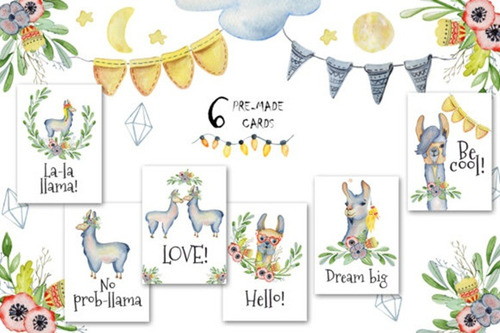 Imágenes Clipart Llamas En Acuarela 1796142