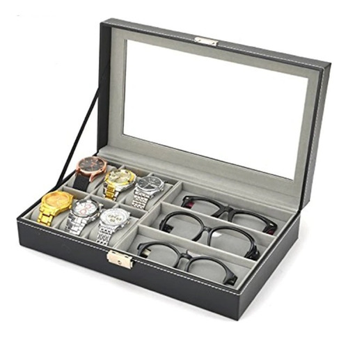 Caixa Organizadora De Luxo Para Relógios E Óculos Com Visor
