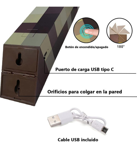 Lámpara Antorcha Minecraft Brownstone Luz Nocturna Led De S