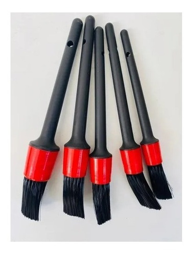 Set X5 Cepillos Pinceles Para Detailing Negro/rojo Monte Gde