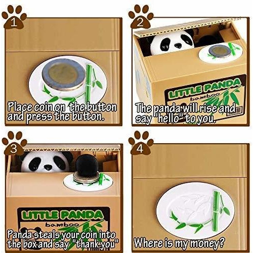 Alcancia De Panda Robando Dinero De Plastico Color Marron