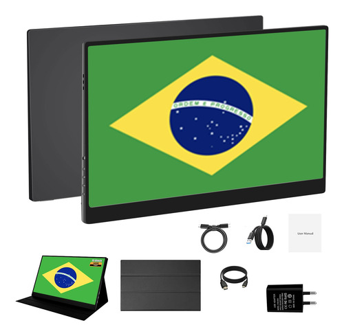 Monitor Portátil 15,6'' Com Capa Couro Fhd Ips Hdmi Usb-c