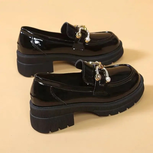 Mocasines Británicos De Charol Con Suela Gruesa Y Cabeza Red