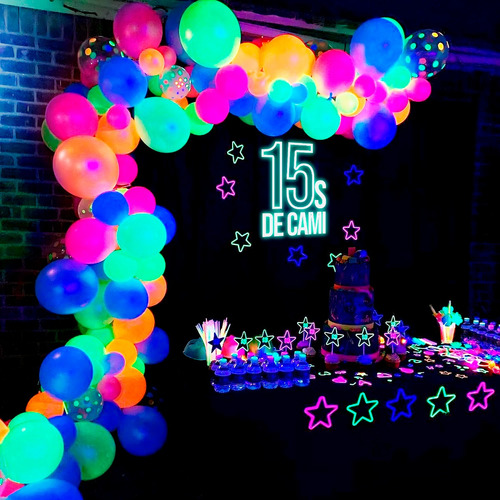 Kit Arco Organico 100 Globos Fluo Uv - Fiesta De 15 Glow